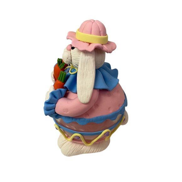 Easter Bunny Rabbit Glass Ball Polymer Clay White Pink Flowers Figure Décor 8" - Picture 11 of 13